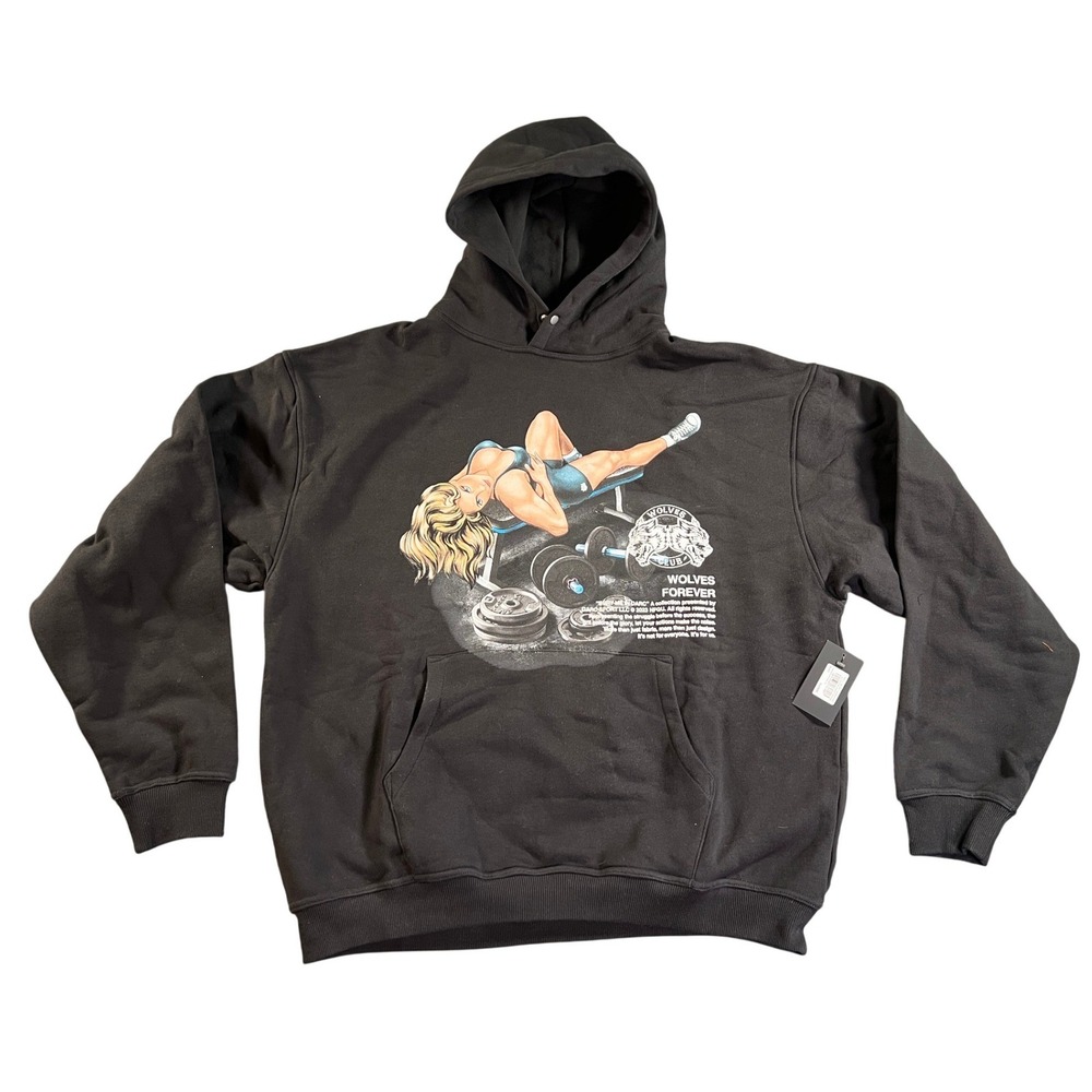 Darc Sport Hoodie Mens XL Black Wolves Club Pinup Girl Pierce Graphic Sweatshirt